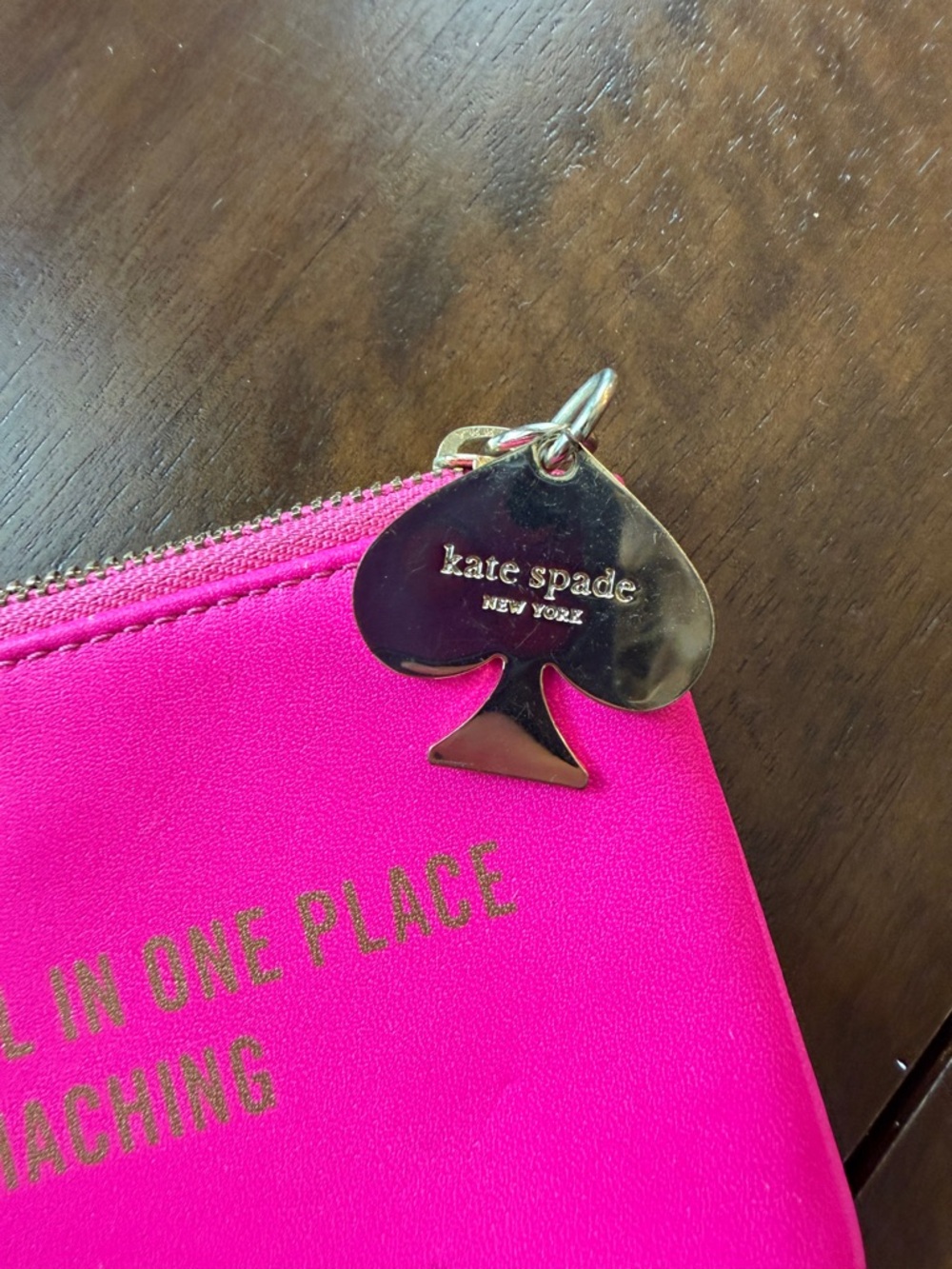 kate spade Bright Pink Zip Coin Pouch with Gold Spade Charm - Picture 3 of 5